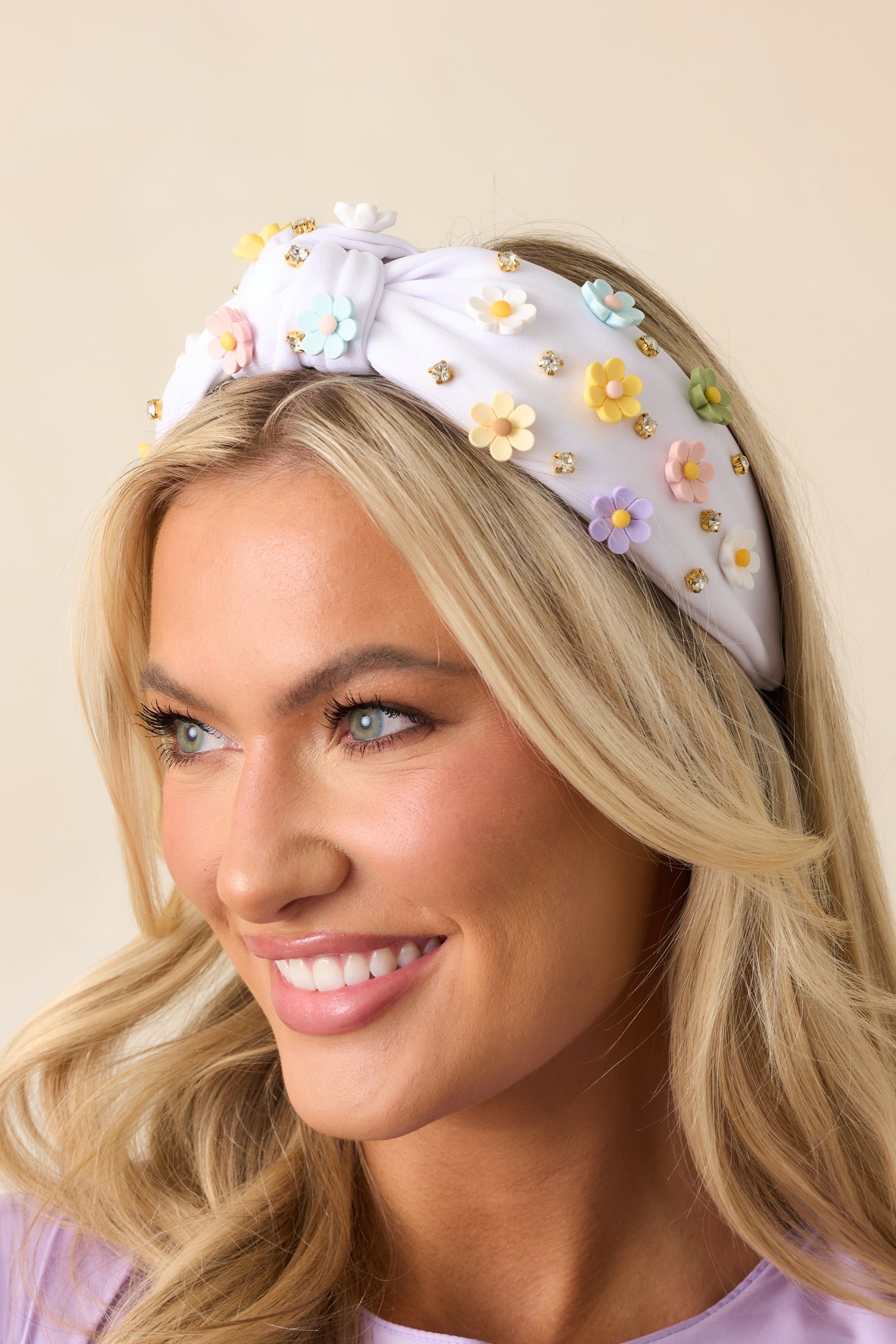 Being Authentic White Floral Bead Knot Headband