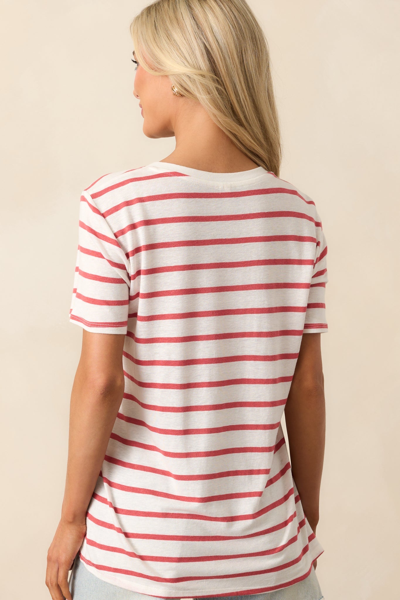 Comfort Zone Red Stripe Short Sleeve V-Neck Tee