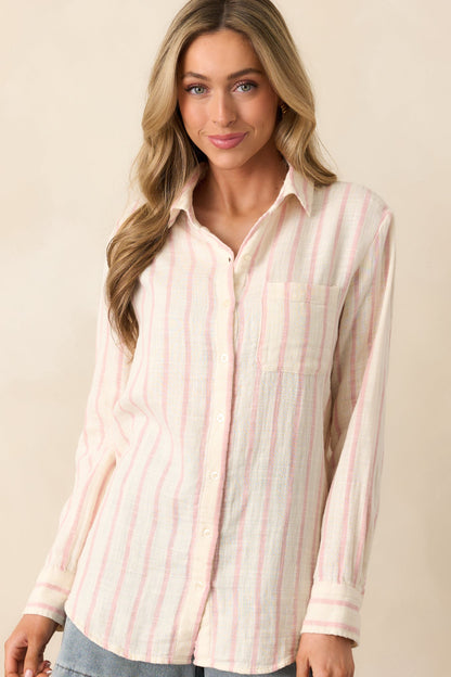 Z Supply Ivory Cotton Saturdays Stripe Gauze Shirt
