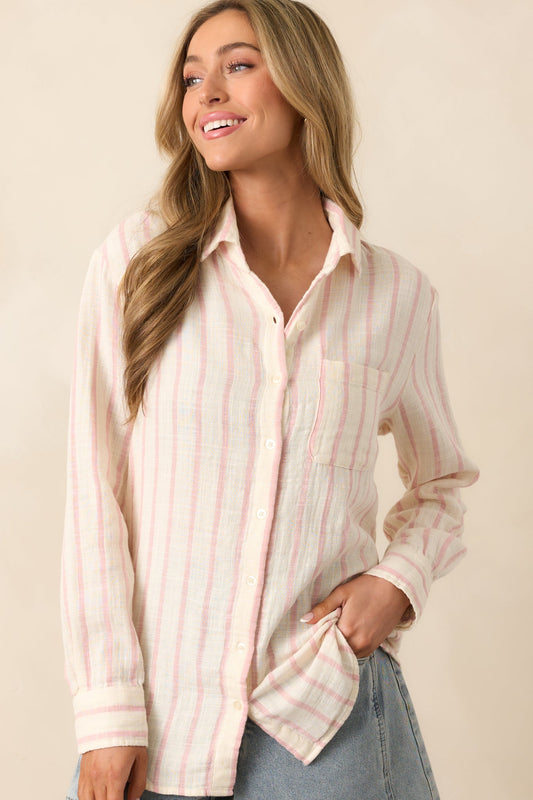 Z Supply Ivory Cotton Saturdays Stripe Gauze Shirt