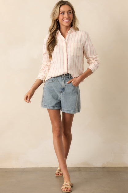 Doing It My Way Light Wash Cotton High Waisted Denim Shorts