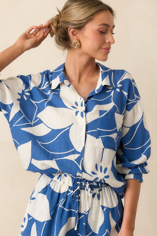 Z Supply Riviera Blue Tomas Madero Button Up Top