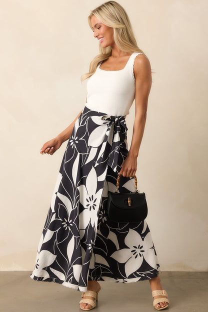 Z Supply Black Floral Salerno Madero Wrap Skirt