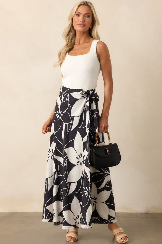 Z Supply Black Floral Salerno Madero Wrap Skirt