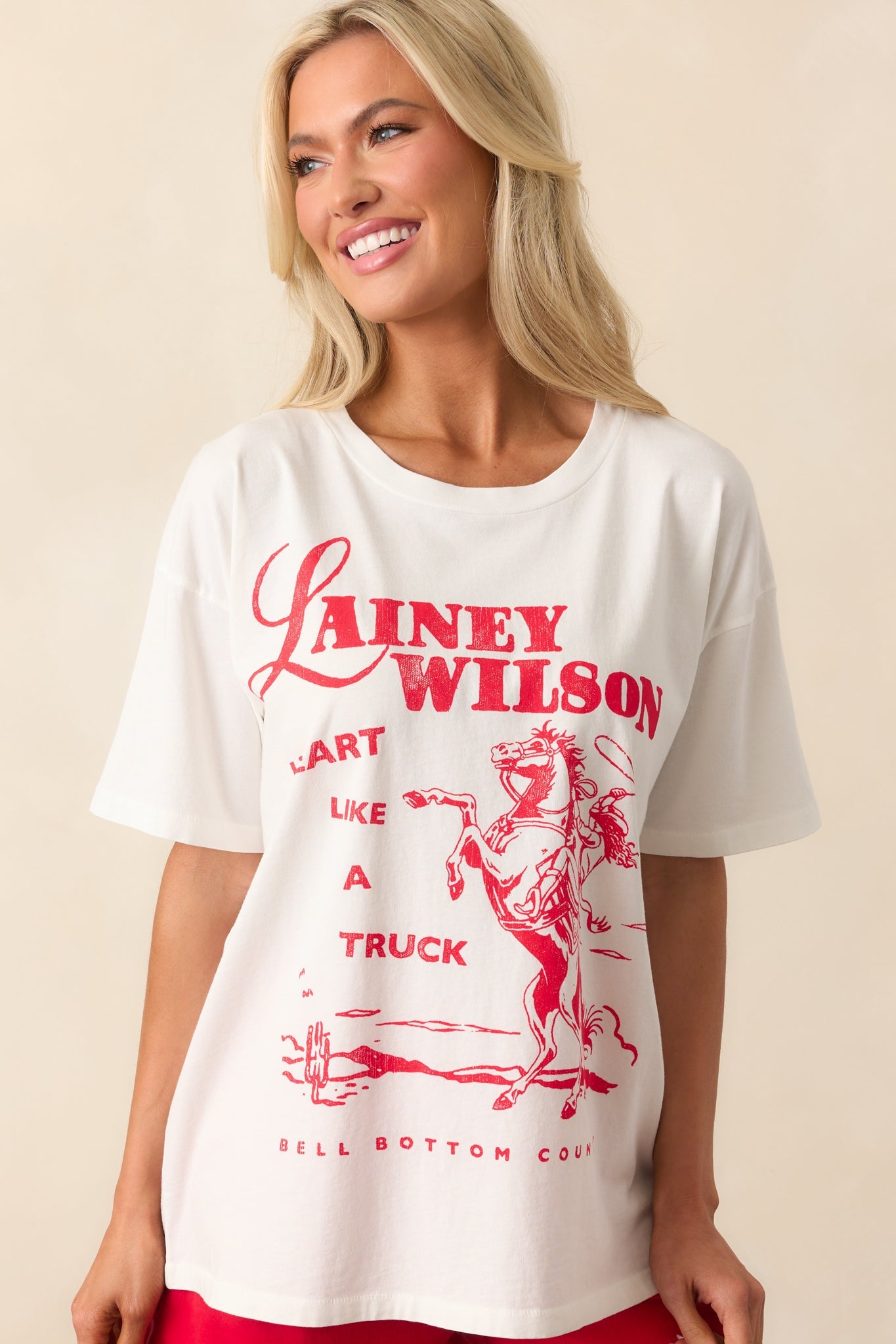 Lainey Wilson Vintage White Bell Bottom Country Merch Tee