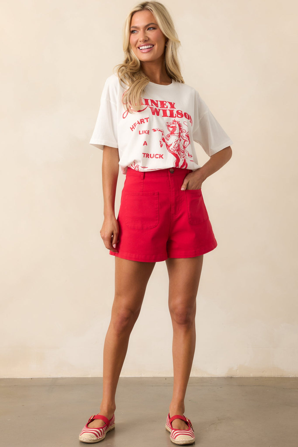 For The Moment Red High Waisted Patch Pocket Shorts