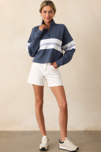 Z Supply Worn Blue All Day Rugby Sweatshirt