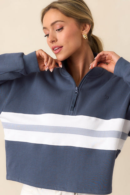 Z Supply Worn Blue All Day Rugby Sweatshirt