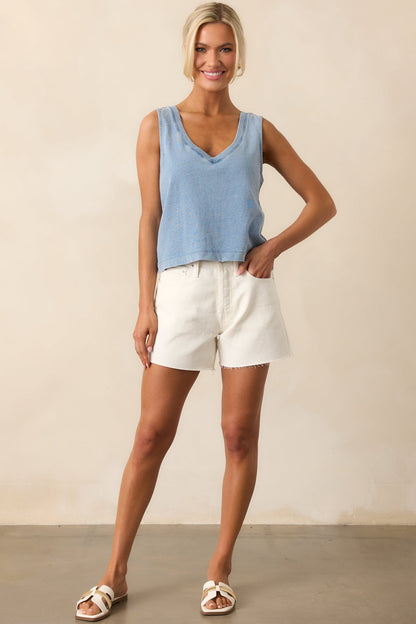 Z Supply Medium Indigo Sloane V-Neck Denim Top