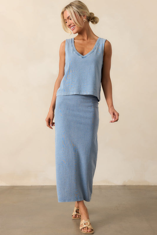 Z Supply Medium Indigo Gail Jersey Denim Midi Skirt