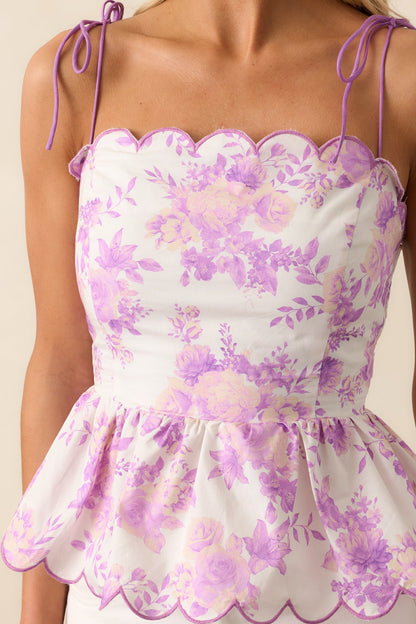 You're Unforgettable Lavender Floral Cotton Scallop Hem Top