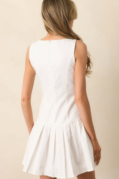 Here's The Thing White Cotton Button Front Drop Waist Mini Dress