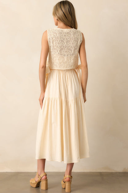 Everything & More Natural Cotton Crochet Bodice Midi Dress