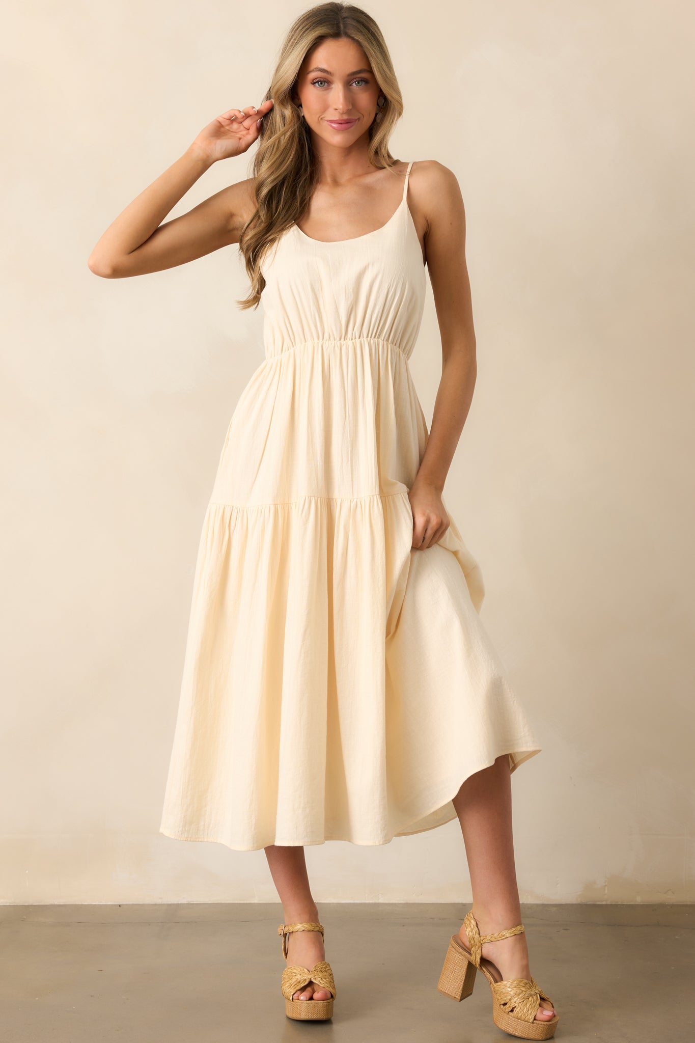 Everything & More Natural Cotton Crochet Bodice Midi Dress