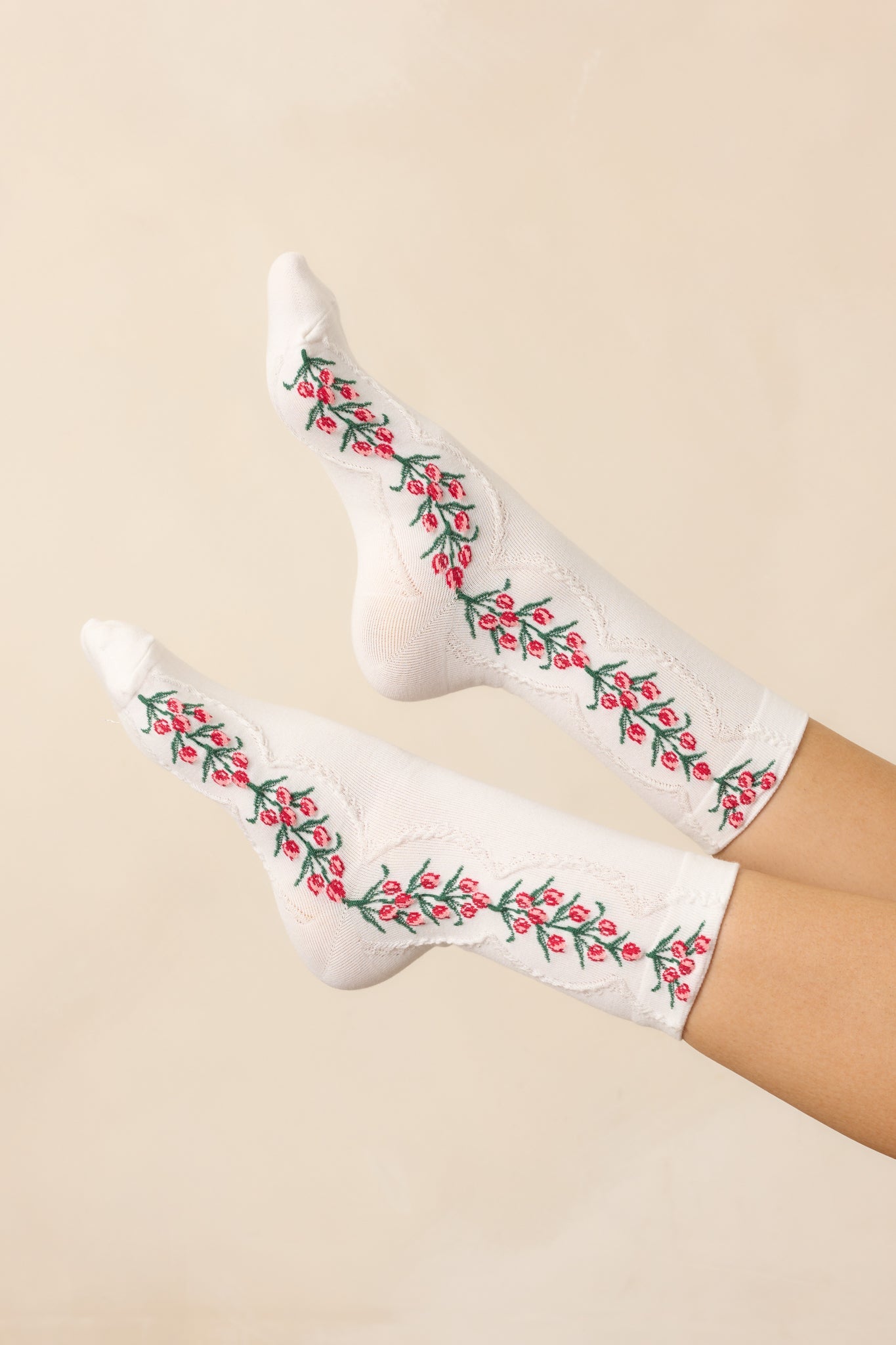 Blossom of the Beloved White Floral Crew Socks