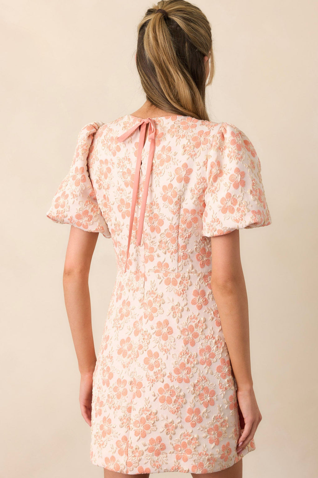 Little Luxuries Apricot Jacquard Floral Mini Dress