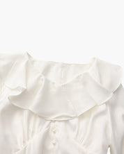 Pearl Button Ruffle Midi Dress