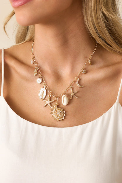 Close To The Shore Gold Coastal Charm Necklace