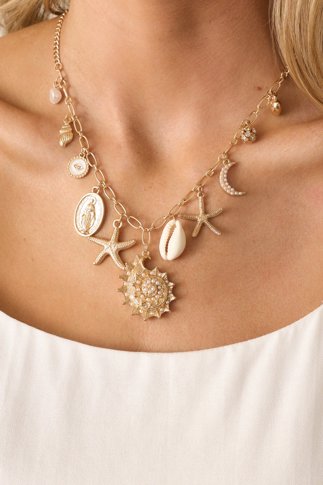 Close To The Shore Gold Coastal Charm Necklace