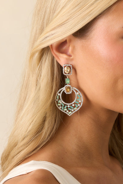 Drinks At Sunset Mint Green Rhinestone Drop Earrings