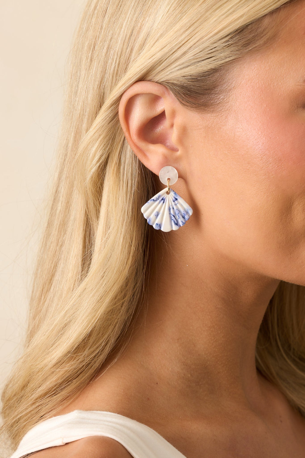 By The Coast Ivory & Blue Seashell Drop Earrings