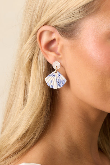 By The Coast Ivory & Blue Seashell Drop Earrings