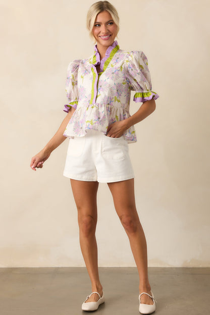 Happiness Is Homemade Lavender Floral Cotton Peplum Top