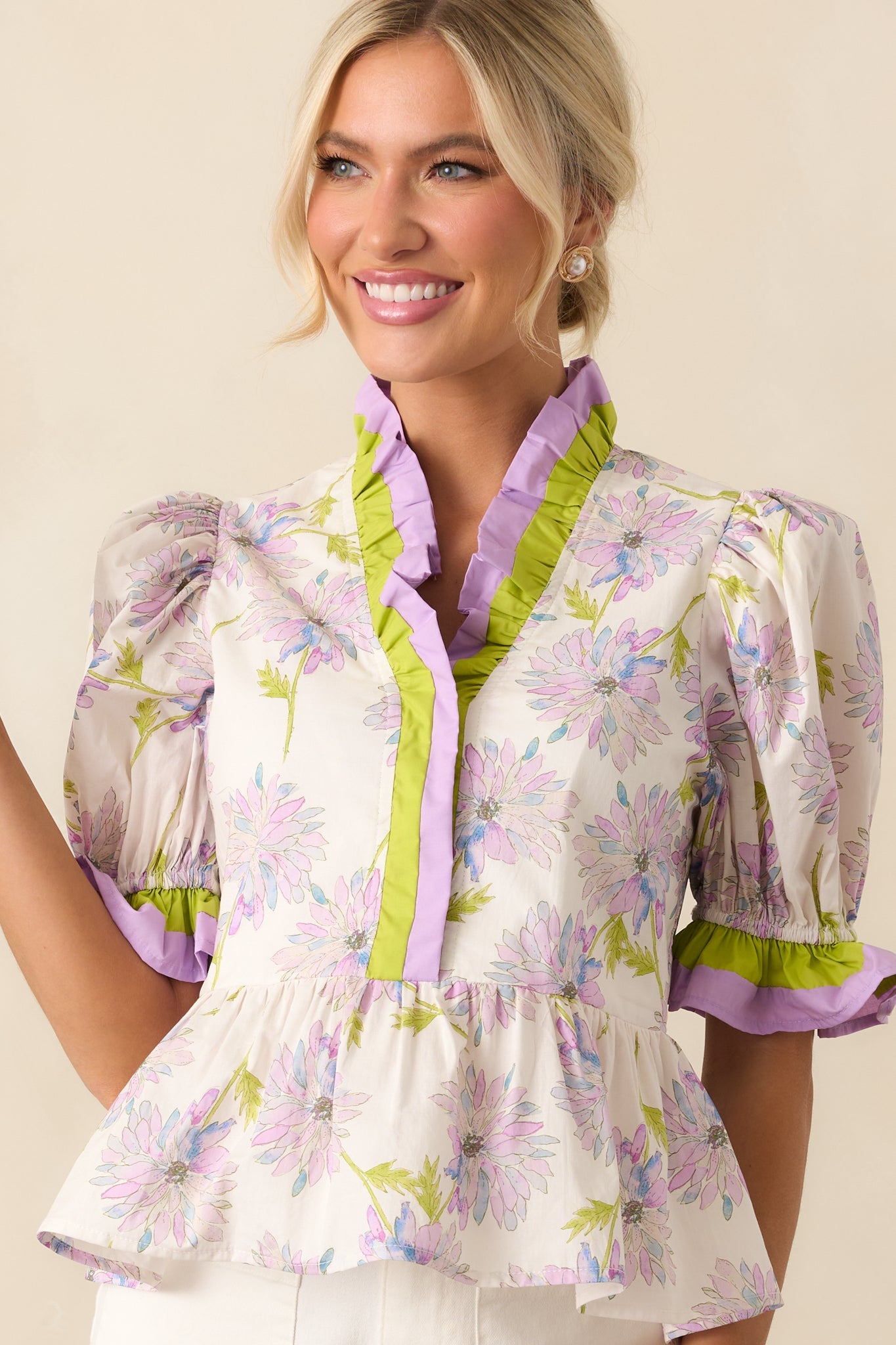 Happiness Is Homemade Lavender Floral Cotton Peplum Top