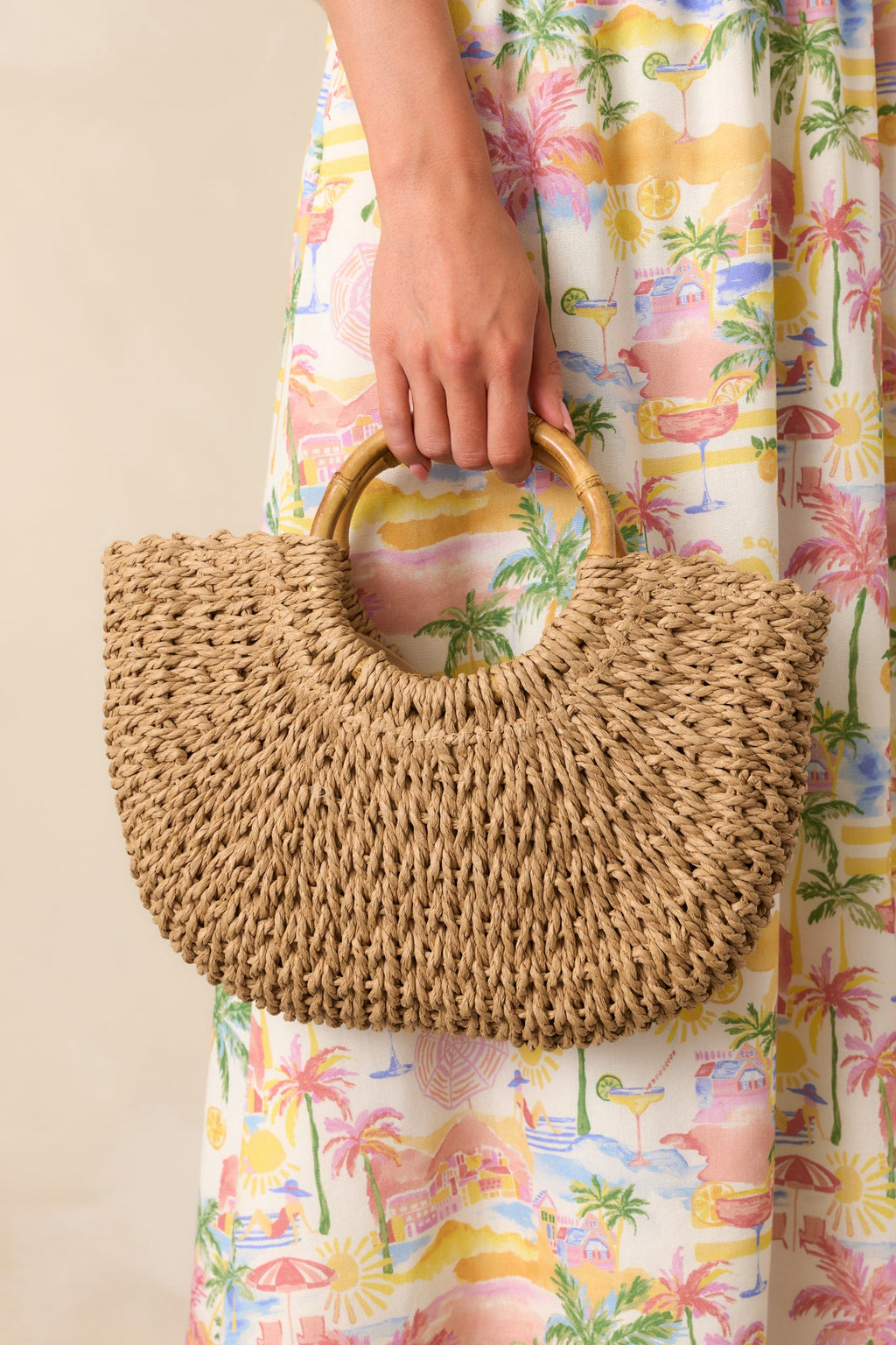 Life Is Too Short Tan Raffia Woven Bamboo Handbag