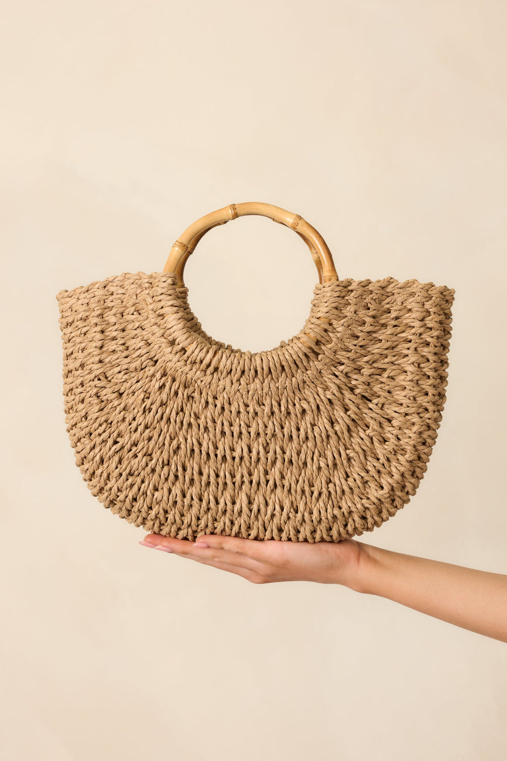 Life Is Too Short Tan Raffia Woven Bamboo Handbag