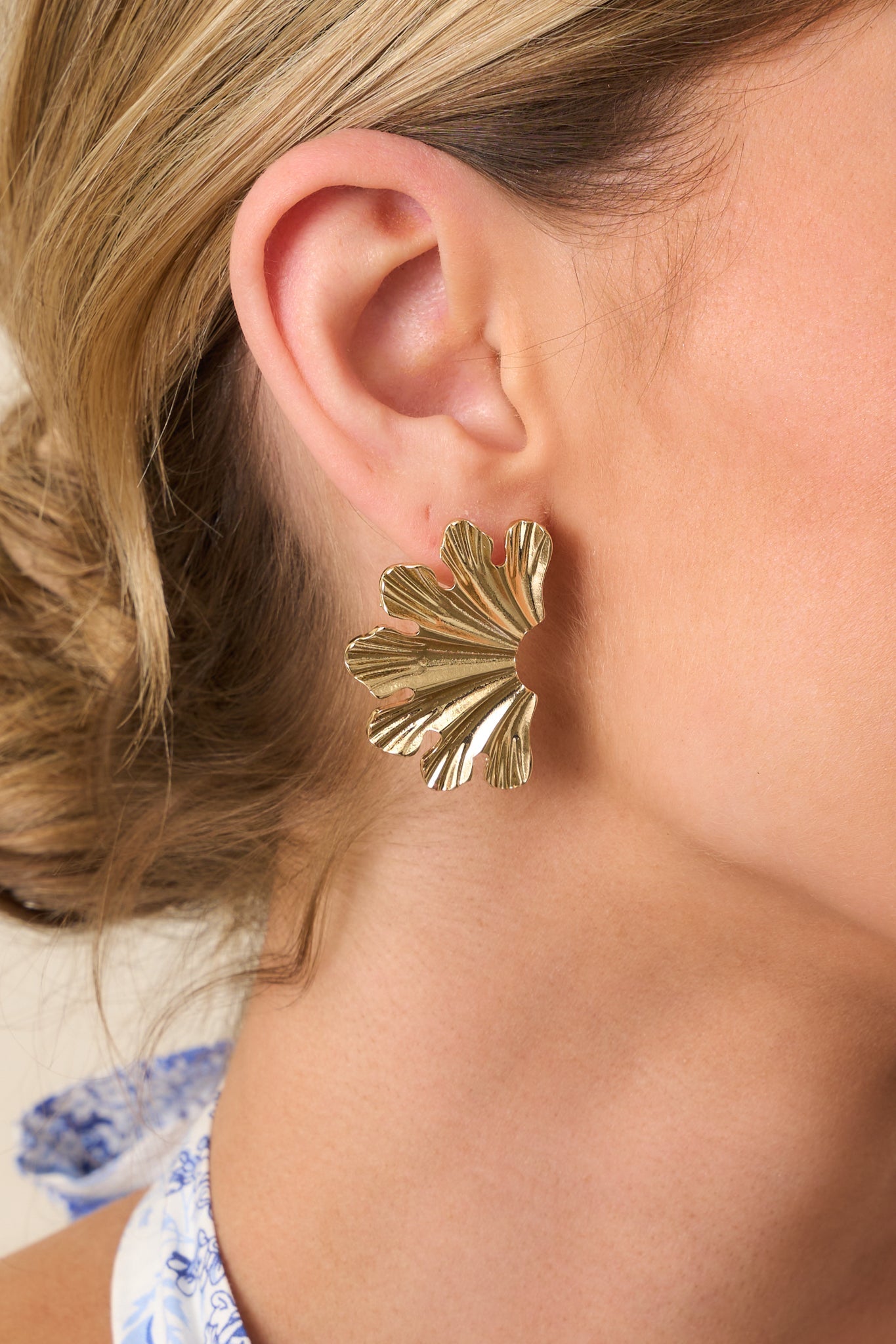 Just Another Day Gold Textured Fan Earrings