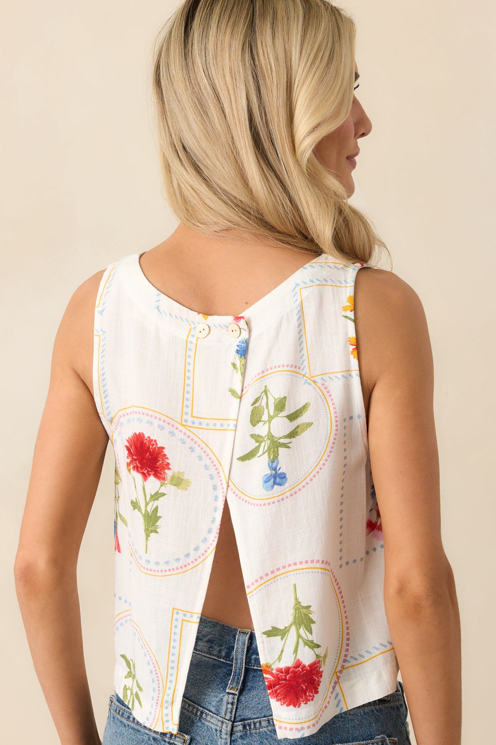 Carried By The Wind Ivory Floral Patchwork Sleeveless Top