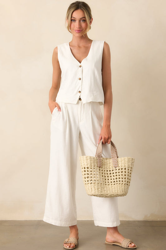 Z Supply White Topanga Wide Leg Linen Pant