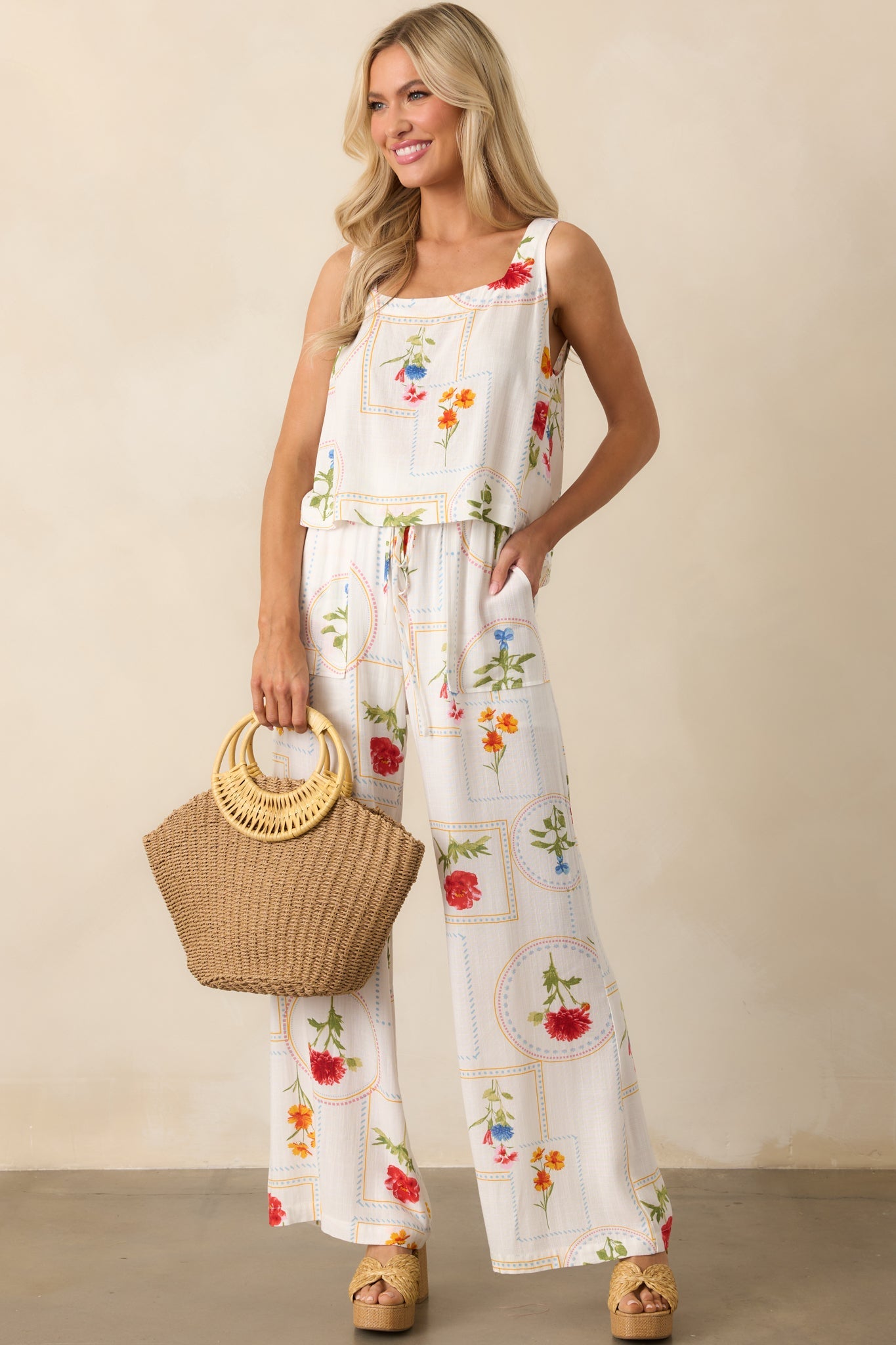 Carried By The Wind Ivory Floral Patchwork Sleeveless Top