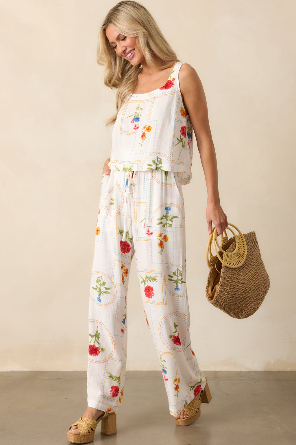 Carried By The Wind Ivory Floral Patchwork Sleeveless Top