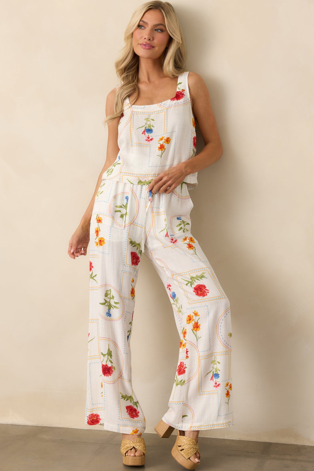 Carried By The Wind Ivory Floral Patchwork Sleeveless Top