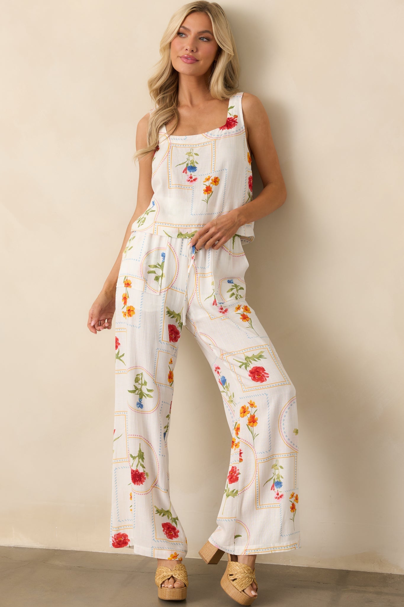 Carried By The Wind Ivory Floral Patchwork Sleeveless Top