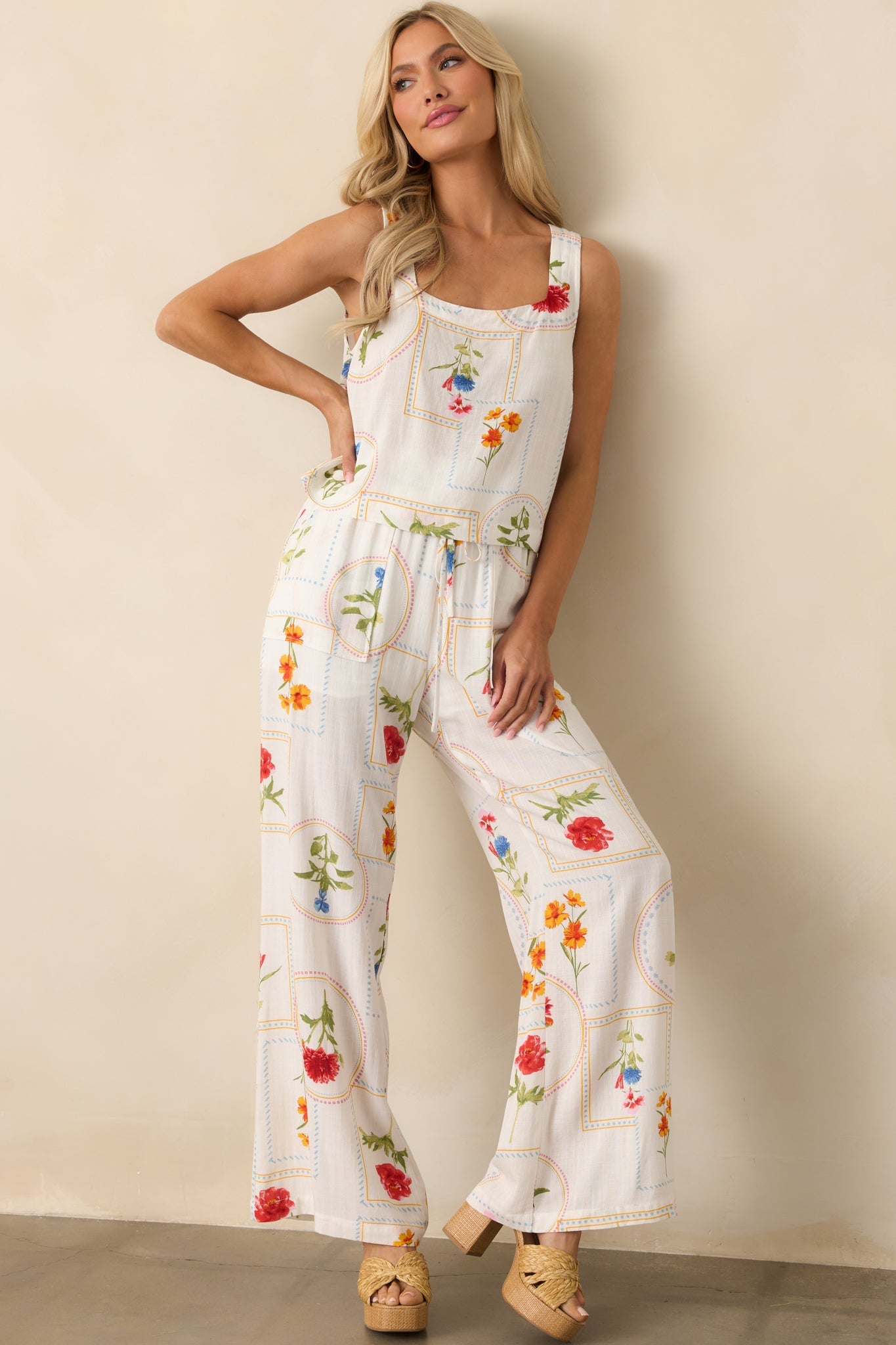 Carried By The Wind Ivory Floral Patchwork Sleeveless Top