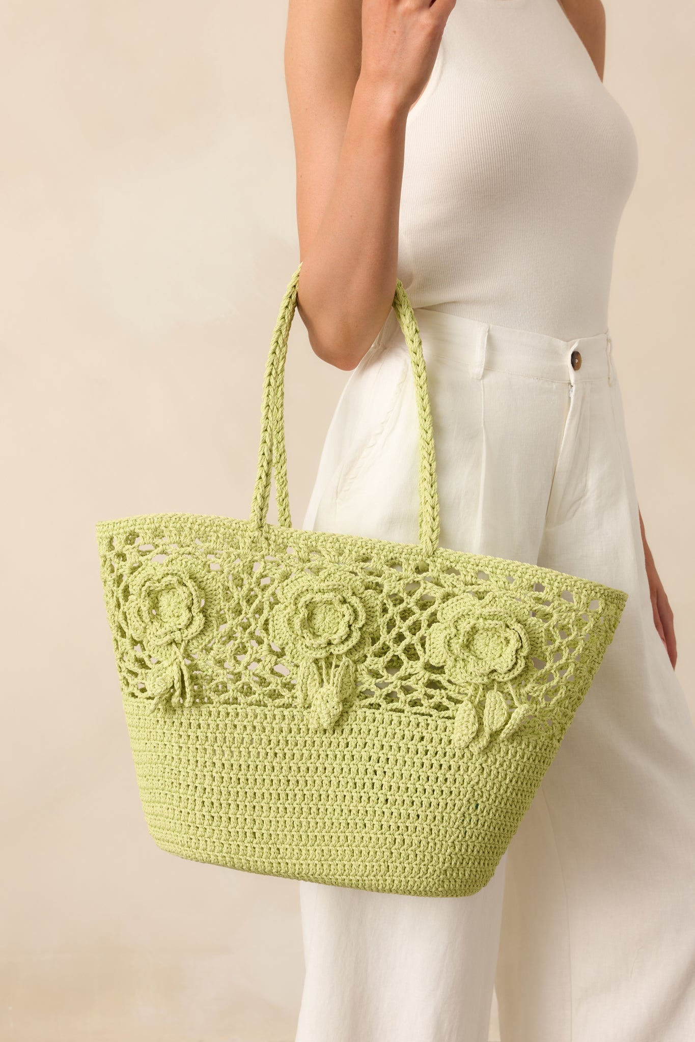 All The Right Details Bright Green Woven Structured Tote Handbag