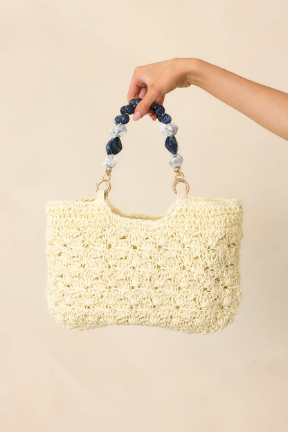 Reflections On The Water Ivory Raffia Woven Handbag