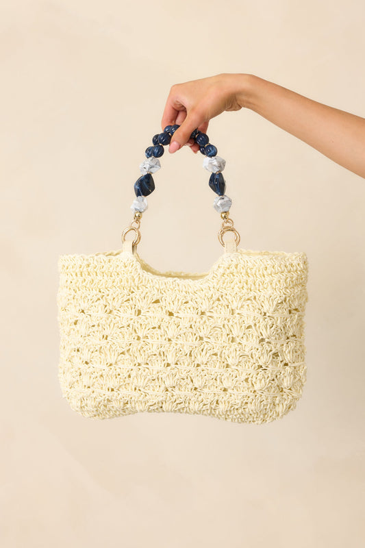 Reflections On The Water Ivory Raffia Woven Handbag