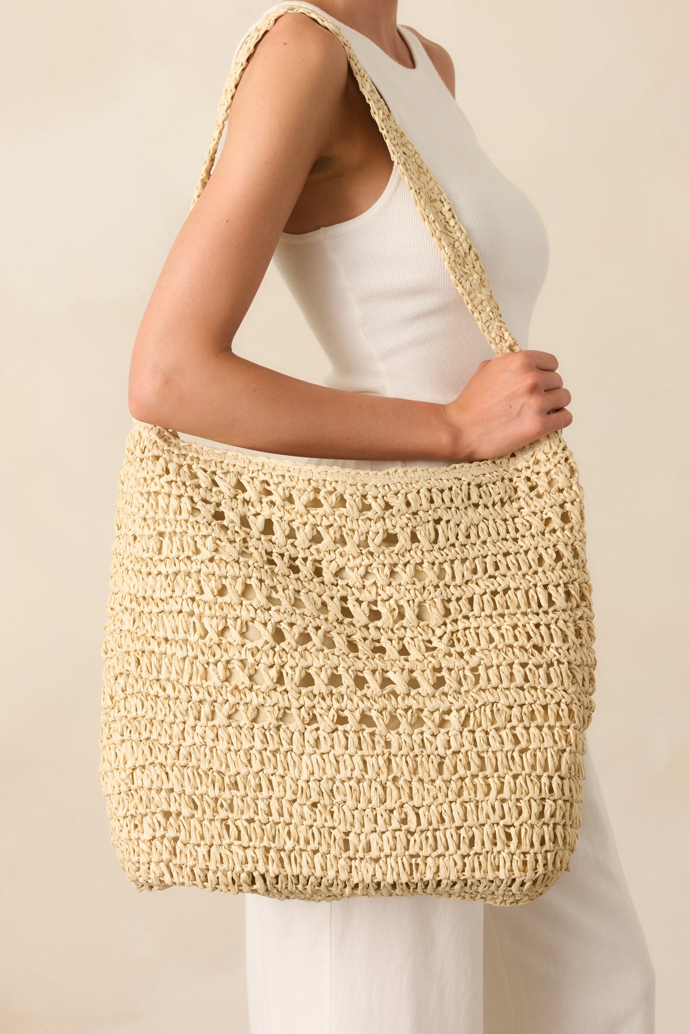 I'll Take It From Here Ivory Raffia Woven Large Tote Bag