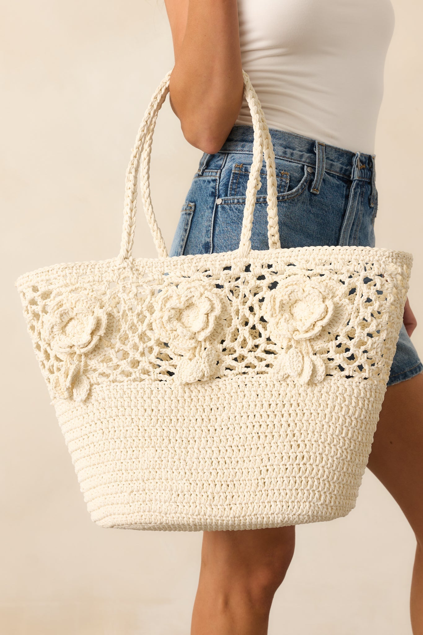 All The Right Details Ivory Woven Structured Tote Handbag