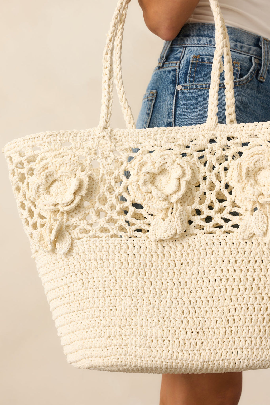 All The Right Details Ivory Woven Structured Tote Handbag
