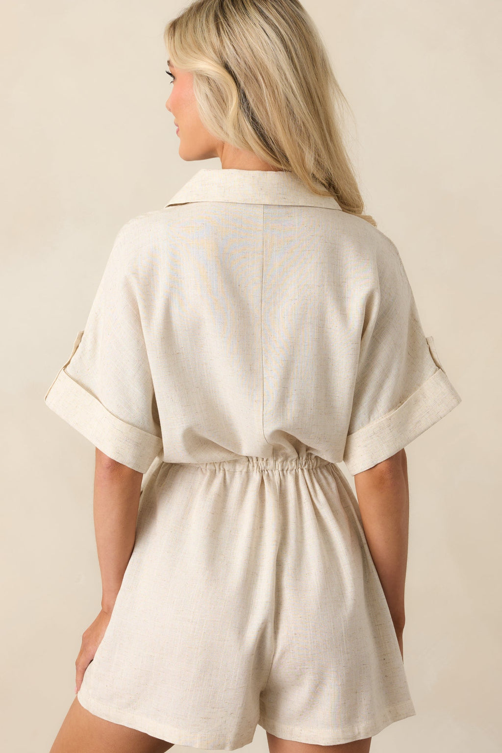 Good Things Take Time Beige Linen Button Front Romper