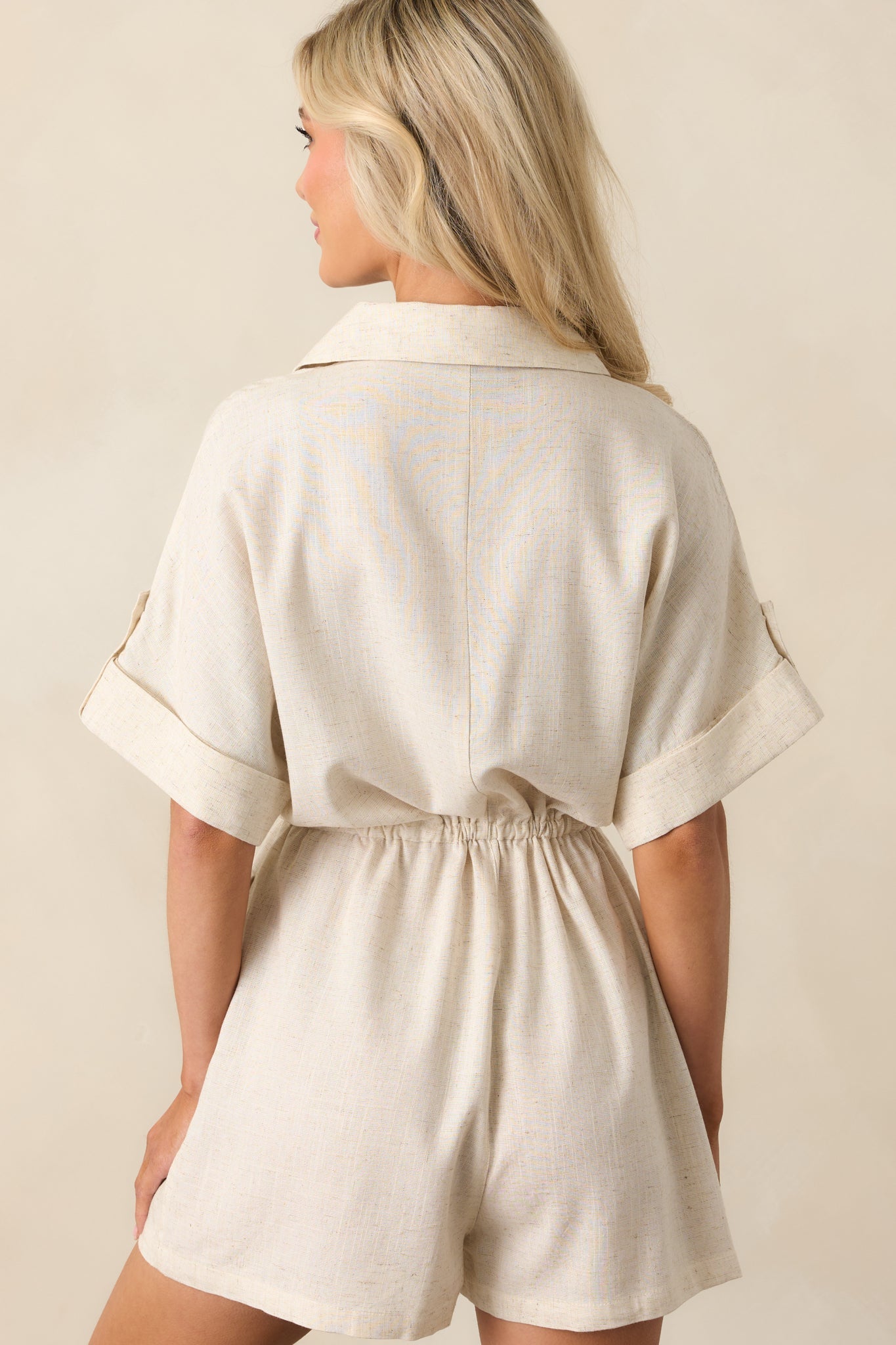 Good Things Take Time Beige Linen Button Front Romper
