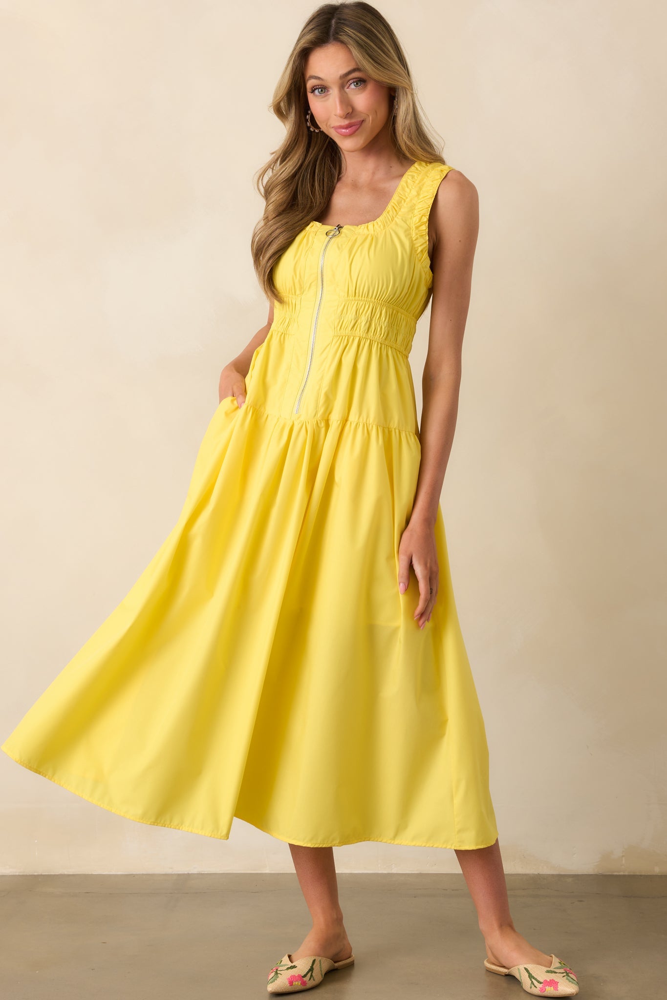 Better Late Than Never Yellow Sleeveless Midi Dress