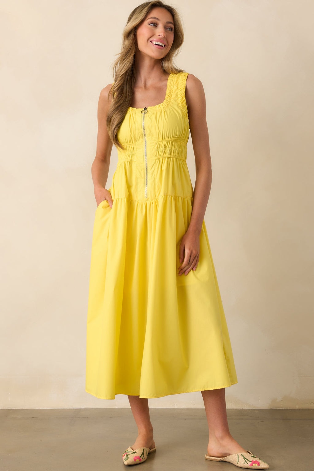 Better Late Than Never Yellow Sleeveless Midi Dress