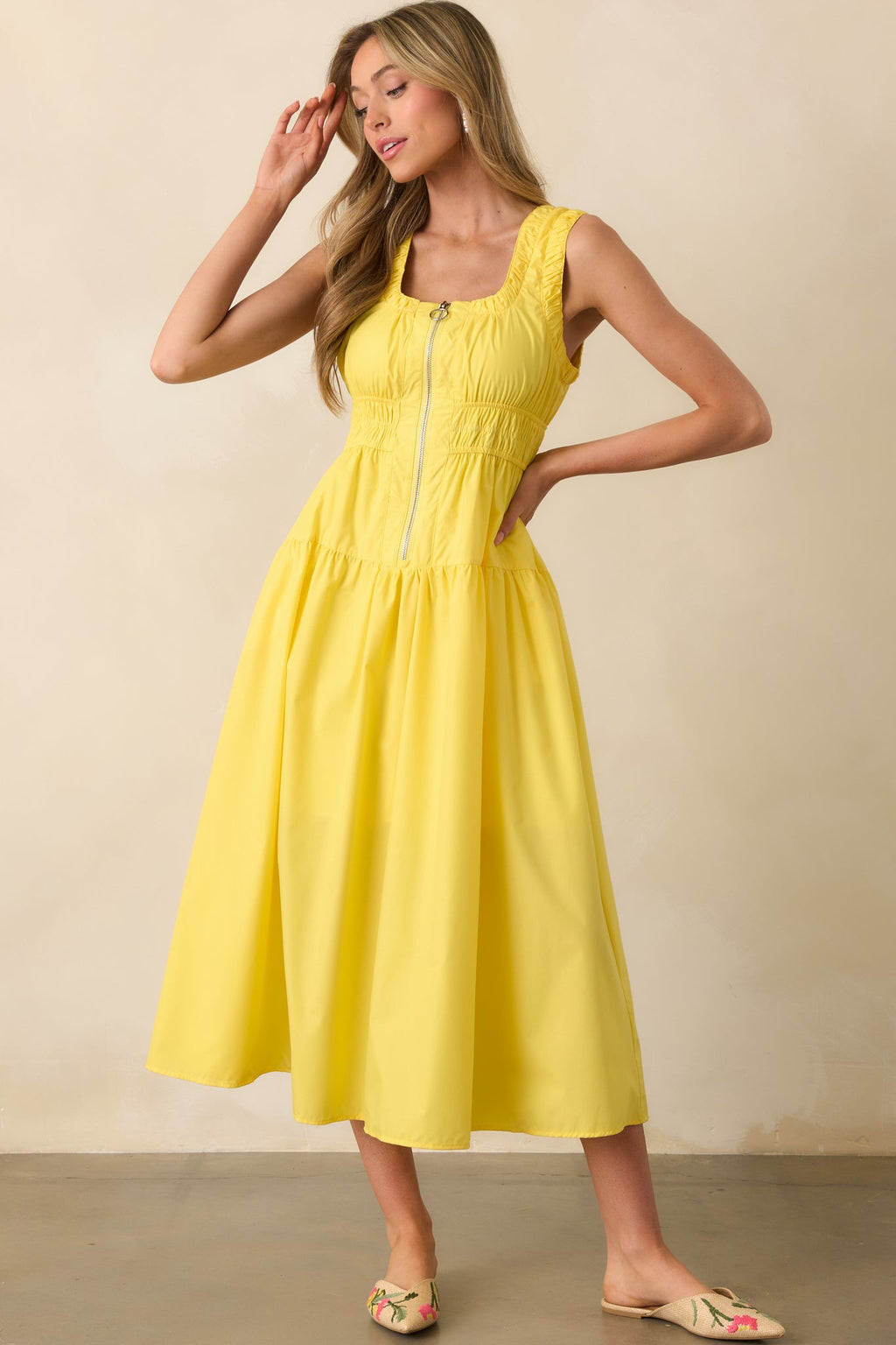Better Late Than Never Yellow Sleeveless Midi Dress