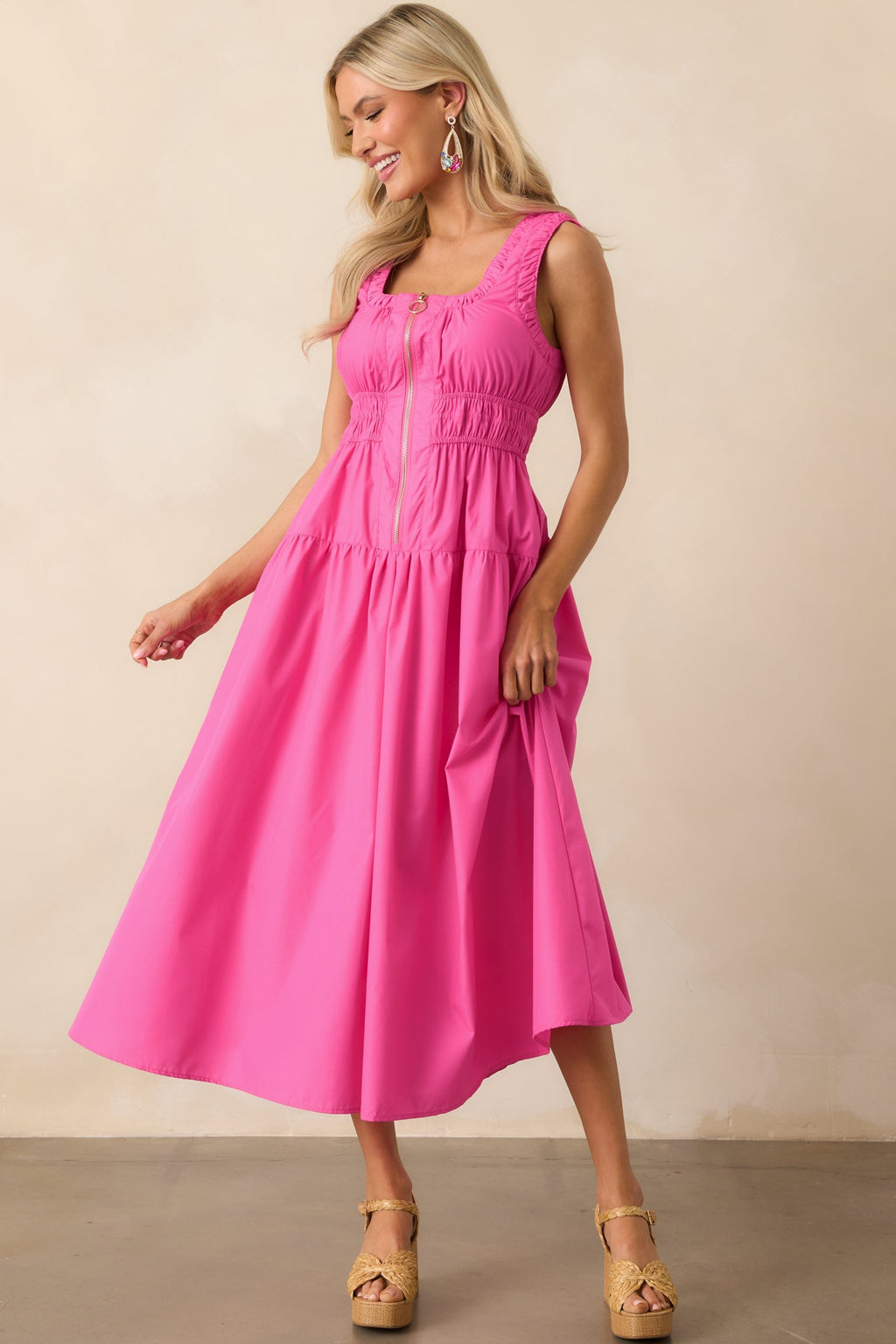 Better Late Than Never Hot Pink Sleeveless Midi Dress